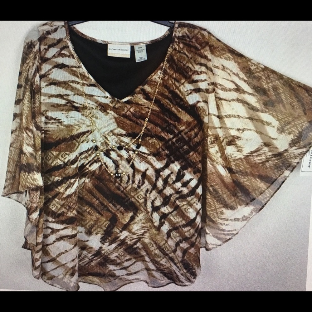 Alfred Dunner blouse Jungle Habitat attch necklace